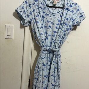 Carol Rose Light Blue Butterfly Print Robe with Self Tie Belt